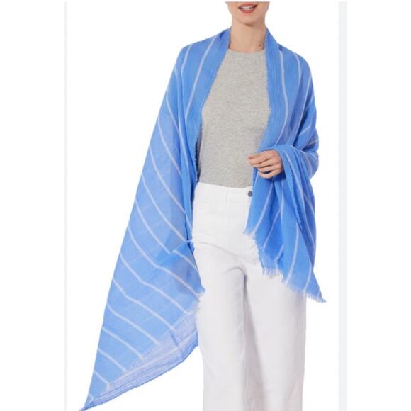 Vince Cotton Gauze Awning Stripe Travel Scarf Cornflower Blue Stripe - Picture 1 of 6